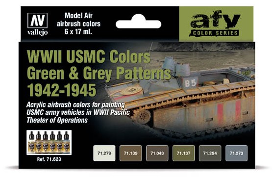 Boxart WWII USMC Colors Green & Grey Patterns 1942-1945 71.623 Vallejo Model Air